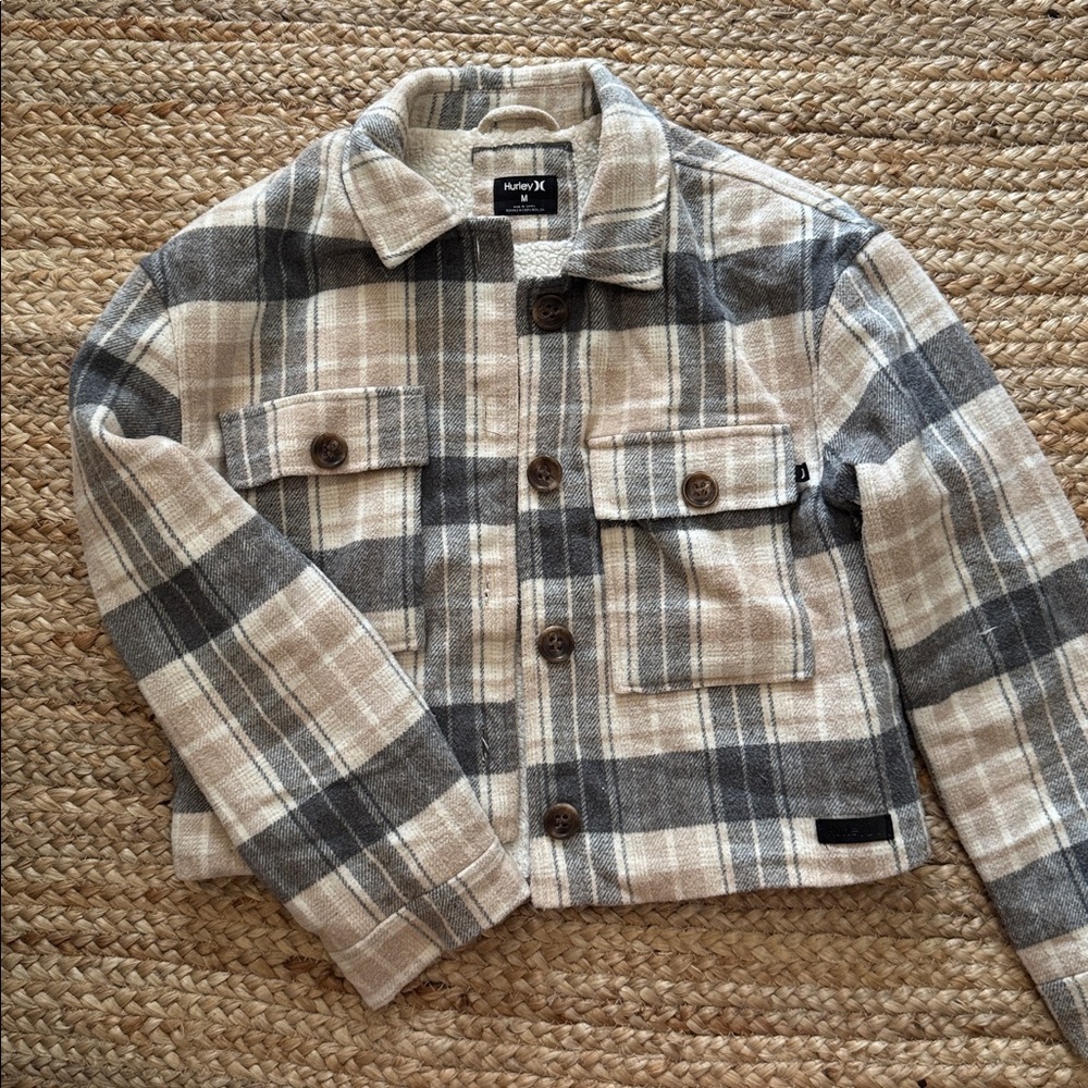 Hurley Beige and Gray Plaid Jacket